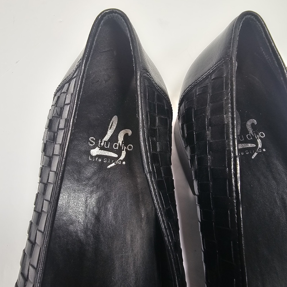 Vintage LifeStride Leather Shoes Loafers Sz 7.5M Black Basketweave Retro women's - Picture 5 of 7